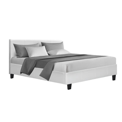 Artiss Neo Bed Frame PU Leather - White Double - Artiss