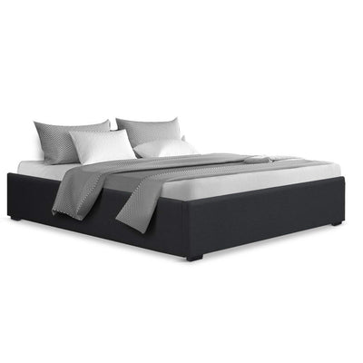 Artiss TOKI Queen Size Storage Gas Lift Bed Frame without Headboard Fabric Charcoal - Artiss