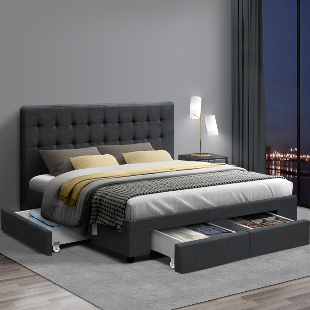 Buy Artiss Bed Frame Double Size with 4 Drawers Grey AVIO Online Artiss