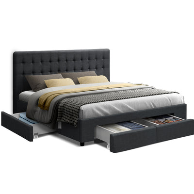 Artiss Avio Bed Frame Fabric Storage Drawers - Charcoal King - Artiss