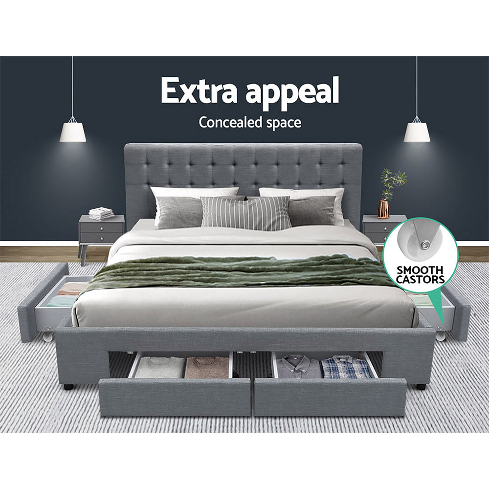 Buy Artiss Bed Frame Queen Size with 4 Drawers Grey AVIO Online Artiss