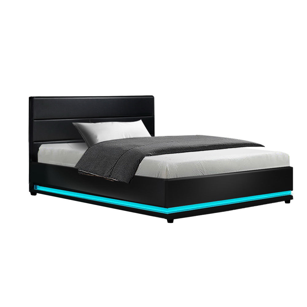 Buy Artiss Bed Frame King Single Size LED Gas Lift Black LUMI Online Artiss