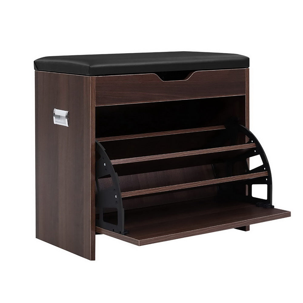 Buy Artiss Shoe Rack Cabinet Bench 3-tier 15 Pairs Walnut Online