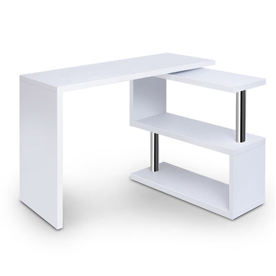 Artiss Rotary Corner Desk with Bookshelf - White - Artiss