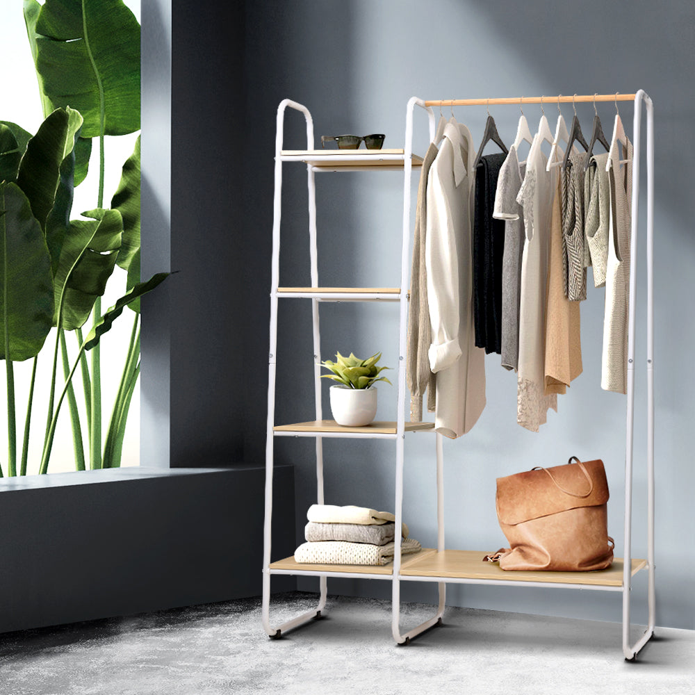 White Wooden Clothes White Clothes Rail With Shelf Buy Artiss
