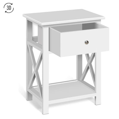 Artiss Emma Bedside Table with Knob Handle - White - Artiss