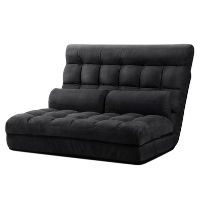 Artiss Lounge Sofa Bed 2-seater Floor Folding Suede Charcoal - Artiss