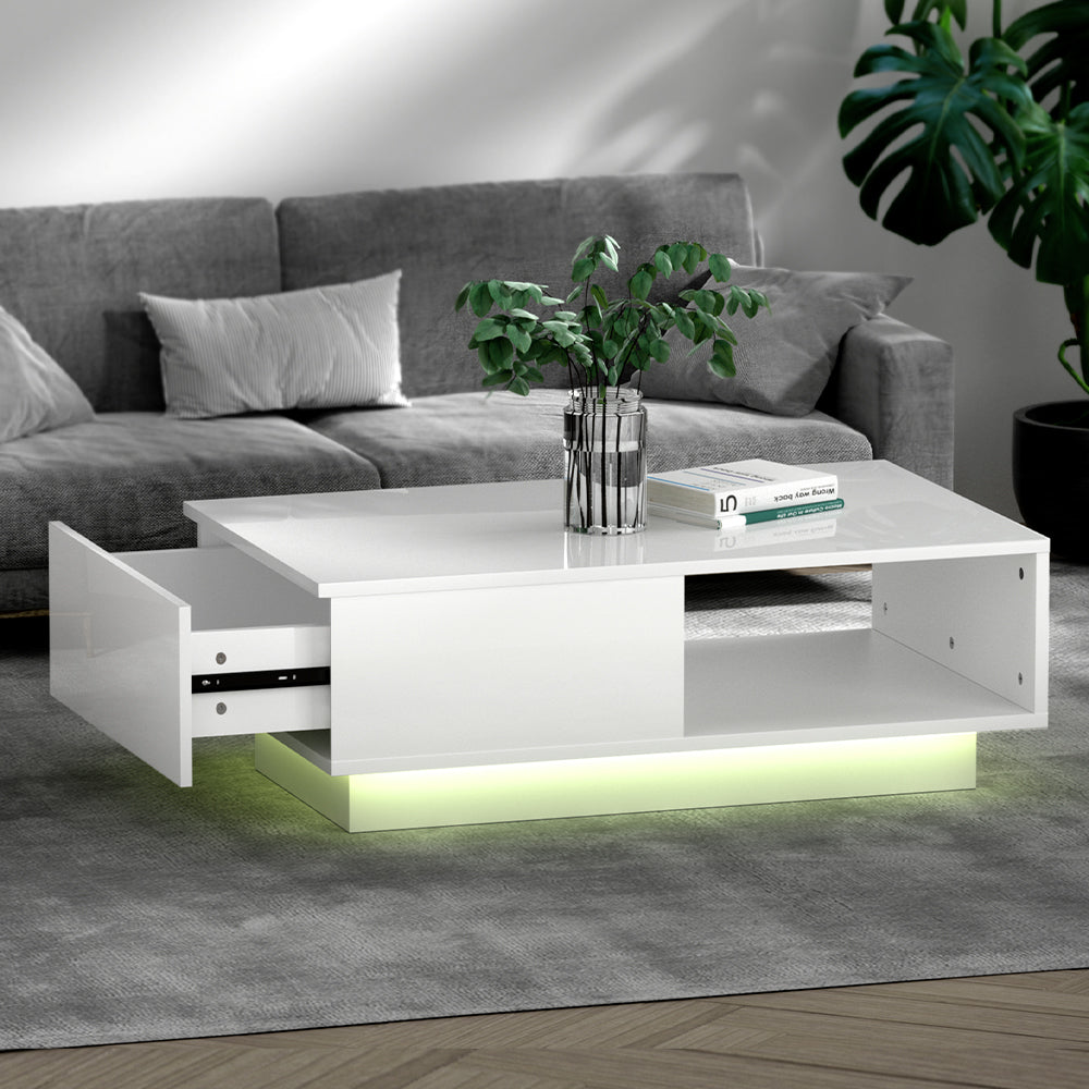 Buy Artiss Coffee Table Led Lights White Online Artiss