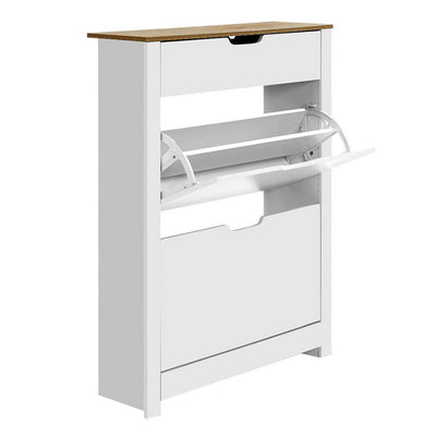 Artiss Shoe Cabinet Rack Storage Organiser Cupboard Shelf Drawer 16 Pairs White - Artiss
