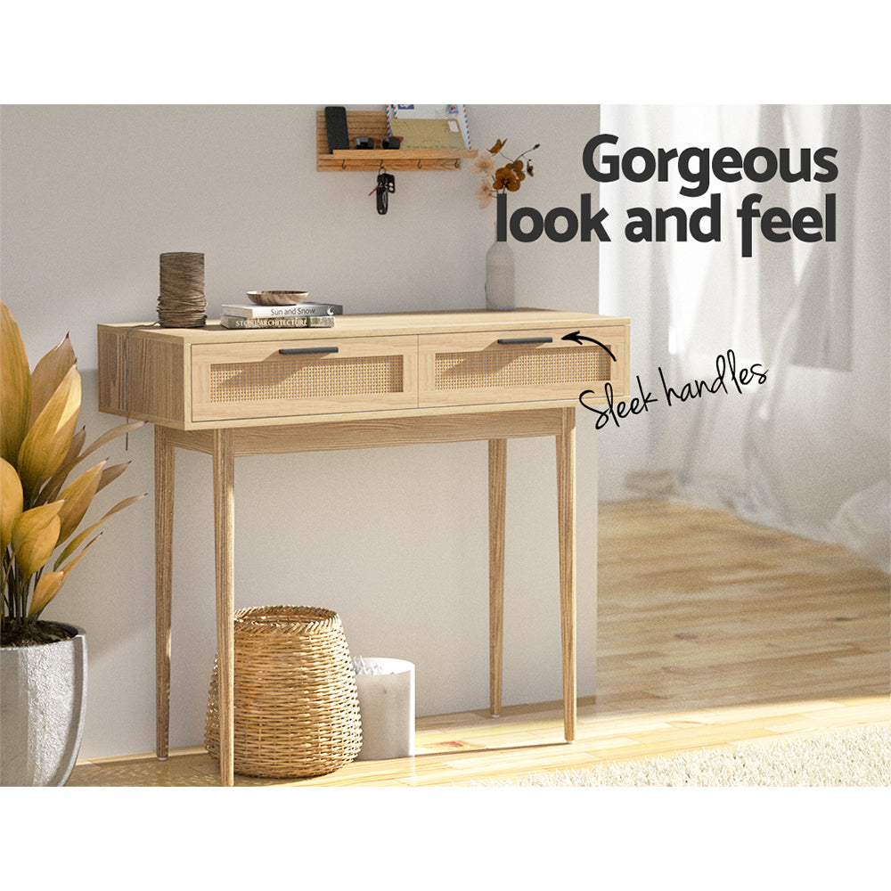 Buy Artiss Console Table 2 Rattan Drawers Online Artiss