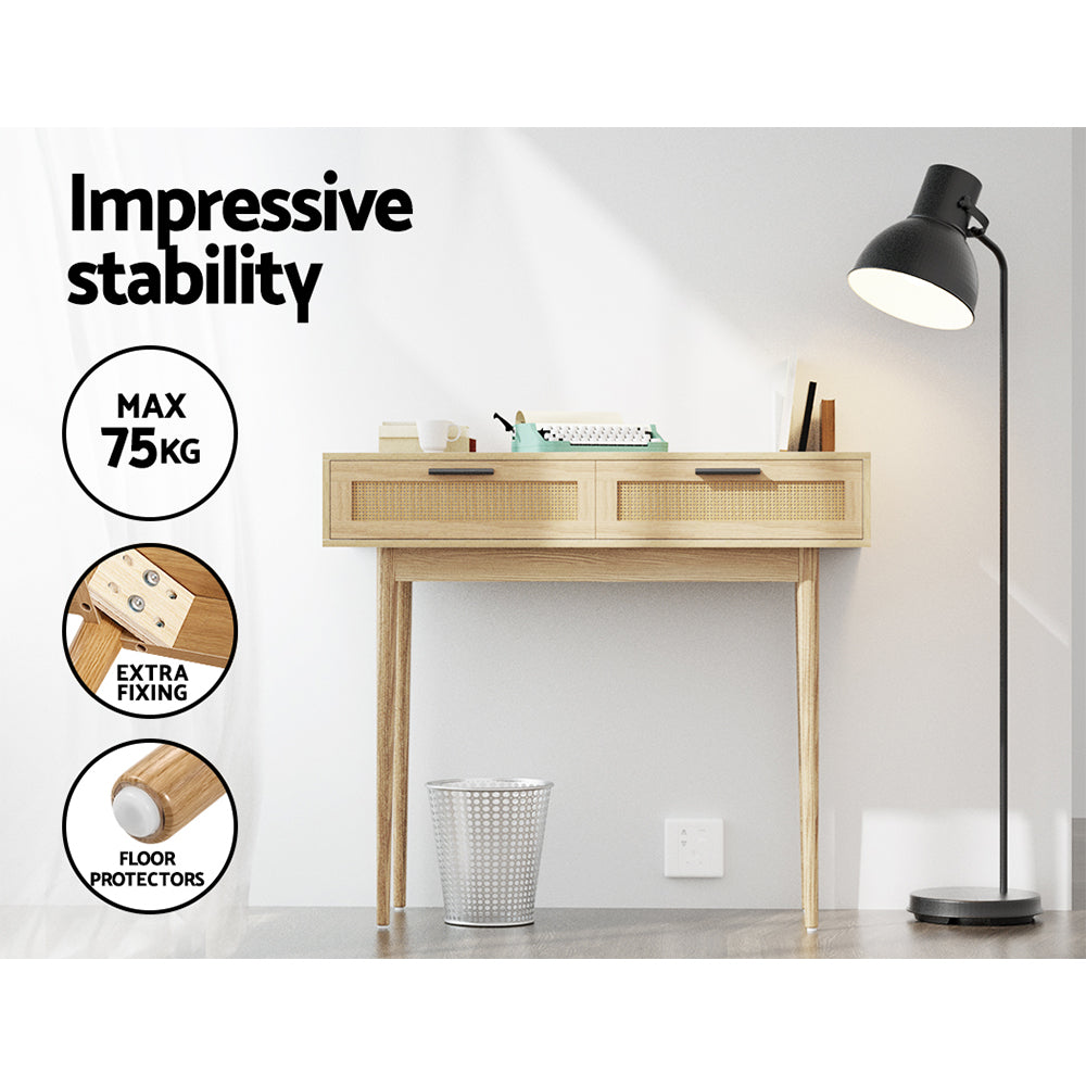 Buy Artiss Console Table 2 Rattan Drawers Online Artiss