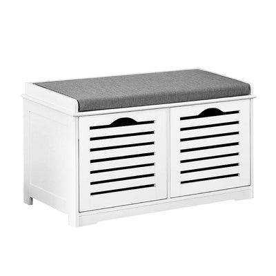 Artiss Fabric Shoe Bench with Drawers - White & Grey - Artiss