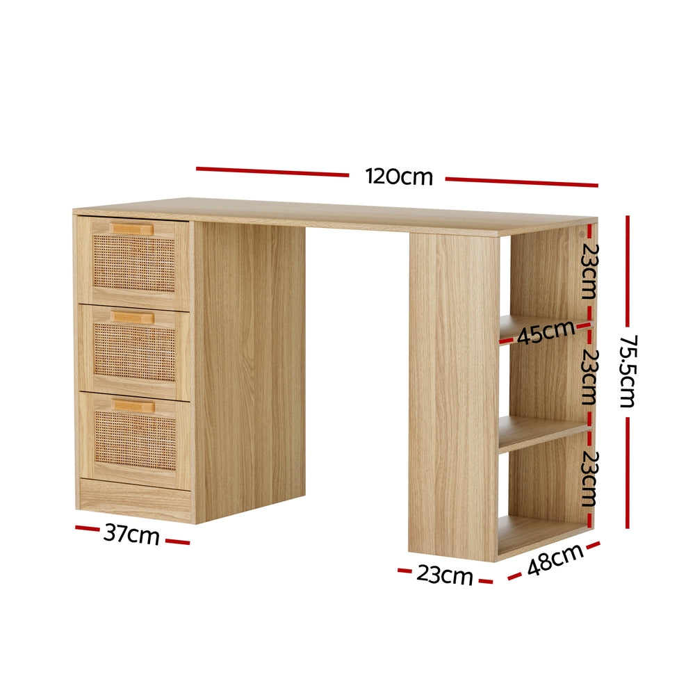 Buy Artiss Computer Desk Drawer Shelf Home Office Study Table Rattan ...