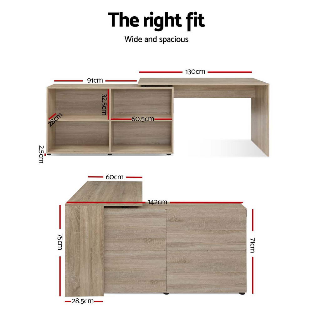 Buy Artiss Computer Desk Bookshelf Oak 130CM Online Artiss