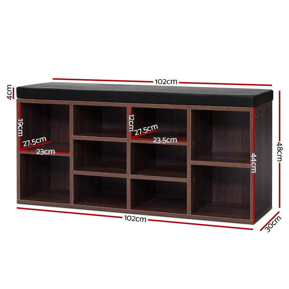 Buy Artiss Shoe Rack Cabinet Bench 10 Cubes Walnut Online Artiss