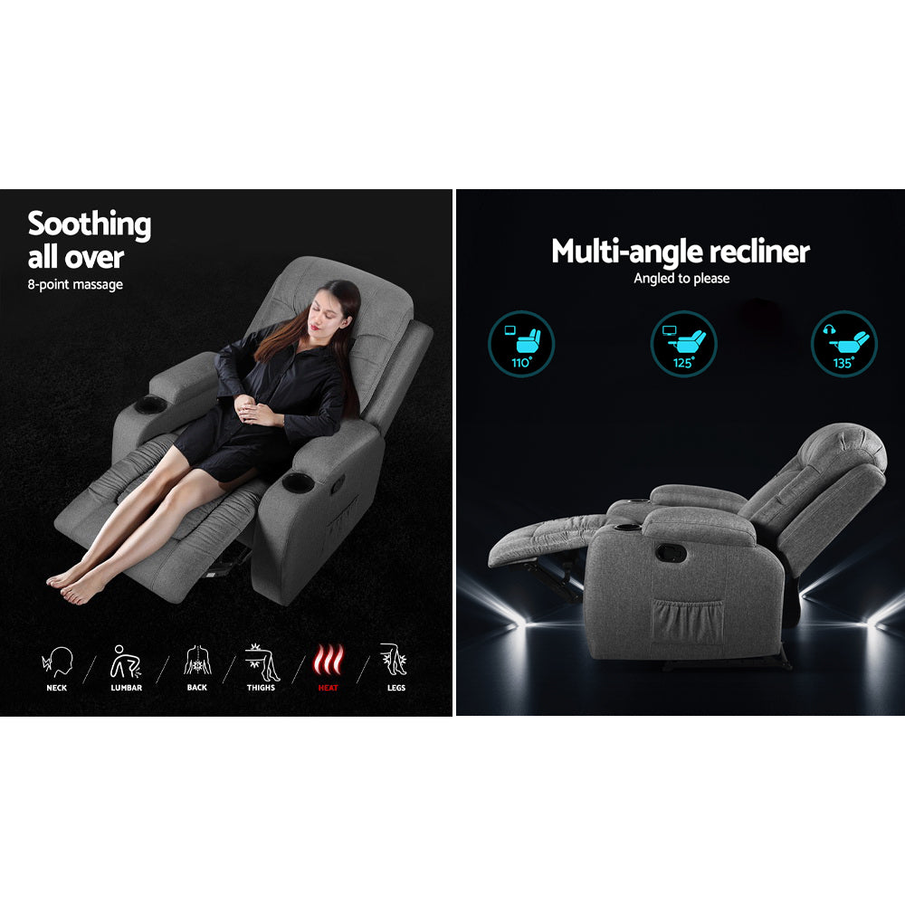 Buy Artiss Recliner Chair Electric Massage Chair Fabric Lounge Sofa