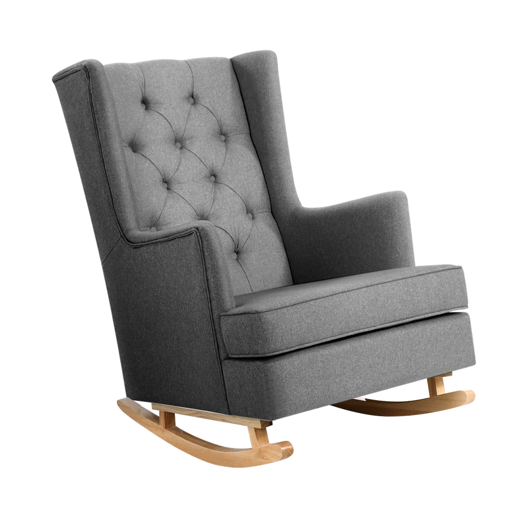 Buy Artiss Rocking Chair Armchair Linen Fabric Grey Gaia Online - Artiss